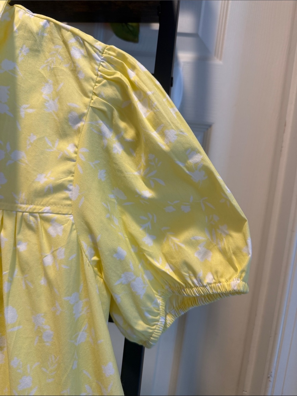 Derek Heart Cotton Yellow and White Floral Button-Front Puff Babydoll Dress - Picture 5 of 14